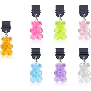 Kindle Dust Plug Charm,7 Pack Cute Bookish  Bear  Glow in the Dark Charms Compatible with Kindle Paperwhite 2021 Released,Type C/USB C Dust Plug Port Cover Accessories for