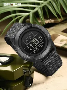 Sanda men's electronic watch sports fashion multifunctional watch single display alarm clock electronic watch round large dial waterproof outdoor sports watch Sporty Waterproof Watch