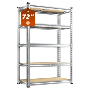 Raybee Storage Galvanized Shelves 2020LBS Garage Shelving Heavy Duty Shelving 5 Tier Metal Shelving Units for Storage Adjustable Pantry Shelves for Kitchen Warehouse Basement, Silver