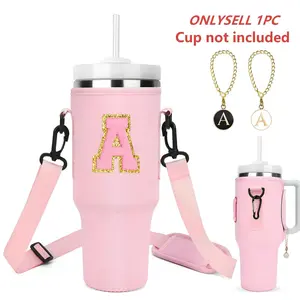 Water Bottle Holder Bag with Letter Charm, 1 Set Initial Bottle Carrier with Strap for Stanley Cup Tumbler, Running Water Bottle Holder Bag for Women & Men, Drinkware, Drink Holders
