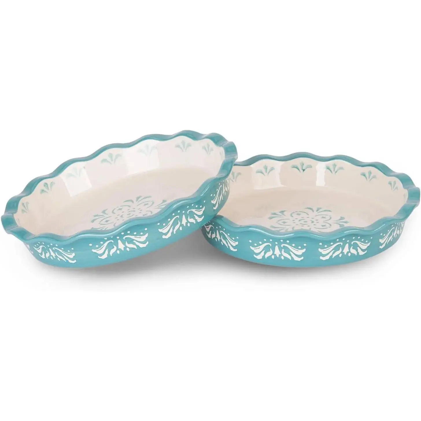 9-in Deep Dish Stoneware Pie Pans, Set of 2, Nonstick Ceramic Baking Dishes, Turquoise Kitchen Bakeware, Ceramic Baking Dish