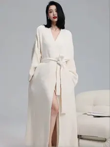 Women's V-Neck Half Velvet Knit Pajamas Set, Long Sleeve Wrap Style Sleepwear, Soft & Cozy Fall Winter Home Wear, Loungewear