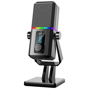 HK2 USB Dynamic Gaming Microphone - Metal, Adjustable Audio Desktop Mic with Plug-and-Play, RGB Light, Mute Button, Gain Control, Noise Reduction for PC Streaming, Podcasting