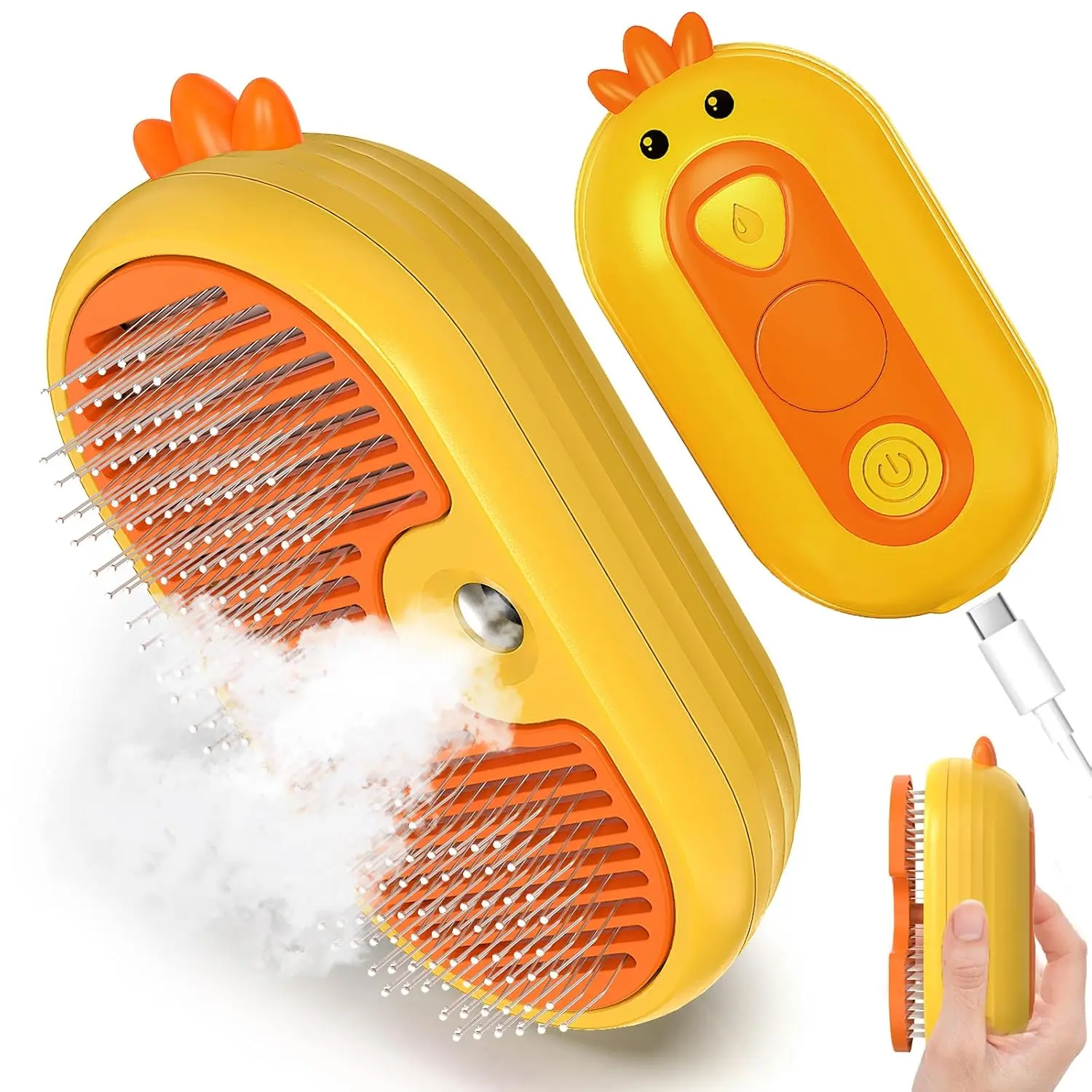 Petterm Upgraded 3-in-1 Pet Grooming Comb Brush - 30ml Anti-Static Moisturizing Spray Mist, Gentle Steel Teeth, Deep Coat Reach, Release Button Fur Removal Tool, DC5V/350mA Power, Included Batteries for Dogs/Cats (Fathersday Hair Care Products Gift), Univ