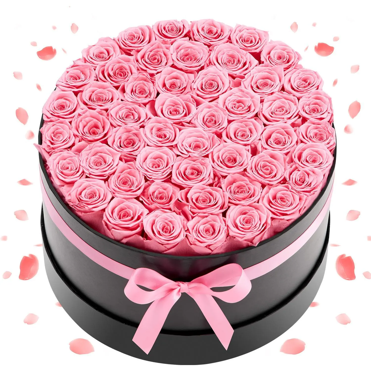 【SummerFinds】VEVOR Colorful Decorative Round Eternal Rose Bouquet with Ribbon, 50 Pcs Forever Rose Artificial Bouquet Flowers in a Box, Home Room Decor Gift for Women, Valentine's Day Present