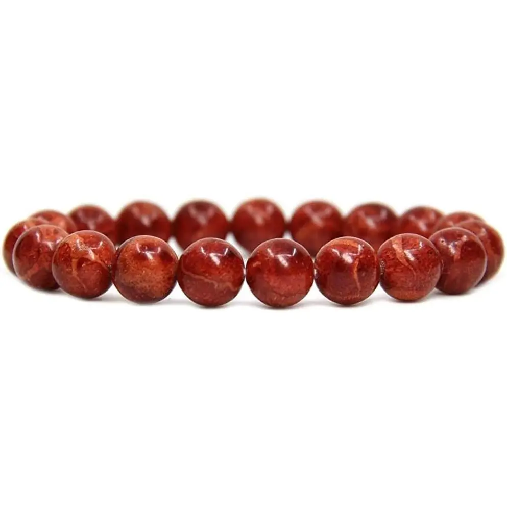 Angelstones Natural Red Coral Genuine Semi-Precious Gemstones Healing 10mm Beaded Stretch Bracelet 7" Unisex
