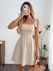 Women's Casual Colorful Striped Strappy Tie Shoulder Sleeveless Dress, Summer Beach Dress, Vacation, Cruise Wear, Resort Clothing