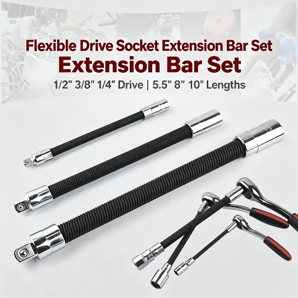3pcs Ratchet Wrench Sets - Impact Sockets, Flexible Extension Rods, 1/4", 3/8", 1/2" Drives, Versatile Tool Set for Automotive Repair, Workshop Maintenance