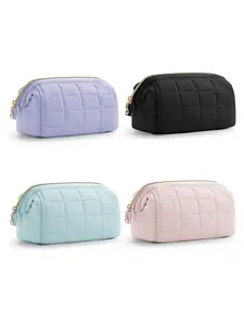 Makeup Bag Travel Toiletry Bag, Puffy Padded Make Up Bags for Women Makeup Organizer Case, Wide-open Pouch Purse Travel Essentials Toiletries Accessories Brushes