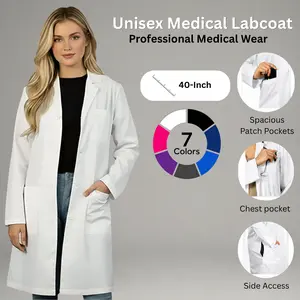 HeedFit Lady's Slim-Fitting Collared Premium 40" Long Lab Coat - Poly-Cotton Comfortable Workwear Uniform with 3 Pockets & Pen Slot for Lab Professionals
