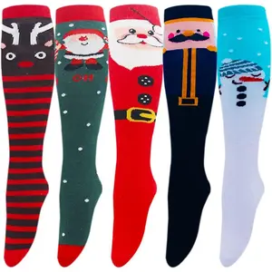 L-BN052    Kids Christmas Knee High Socks Stocking Stuffers Gifts Girls Boys Fun Long Boot Holiday Stockings 3-13 Years