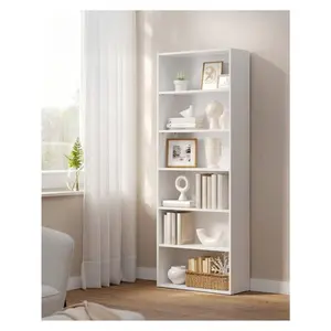 Cloud White Reversible L-Shaped 6-Tier Open Storage Bookshelf, Office &  Furniture, Room Decor for Living Room &  Office, 9.4x23.6x63.3 Inches