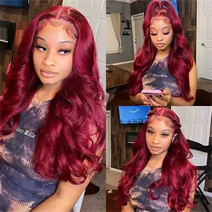 Tahikie 99j Burgundy 13x6 Colored Body Wave 13x6 HD Lace Frontal Wigs  For Women