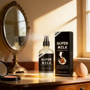 Super Milk Hair Spray for Curly Hair Oat Milk & Coconut Infused Anti Frizz Volumizing Detangler Daily Styling Heat Protectant Leave In Conditioner Gel Haircare