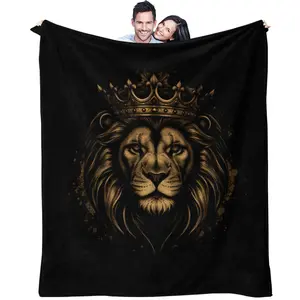 Crown Lion Pattern, Soft, Warm And Lightweight Plush Throw Blanket, Soft Cozy Blanket, Suitable For Bed, Sofa, Car, Room Decoration, Suitable As a Moving And Valentine's Day Gift