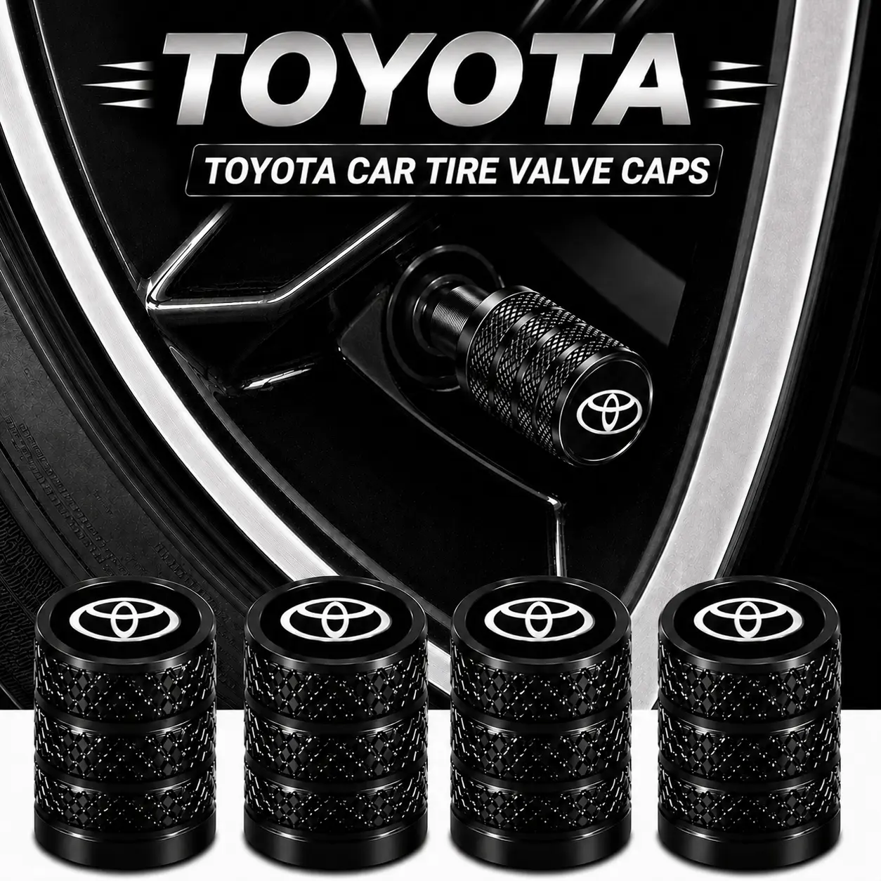 5Pcs Heavy Duty Aluminum Alloy Tire Valve Stem Caps for Toyota RAV4 Camry Tacoma Corolla Highlander 4Runner Tundra Prius Sienna, Thick Rubber Gasket Leakproof Anti-Rust Dustproof Wheel Air Valve Protector Auto Exterior Replacement Parts
