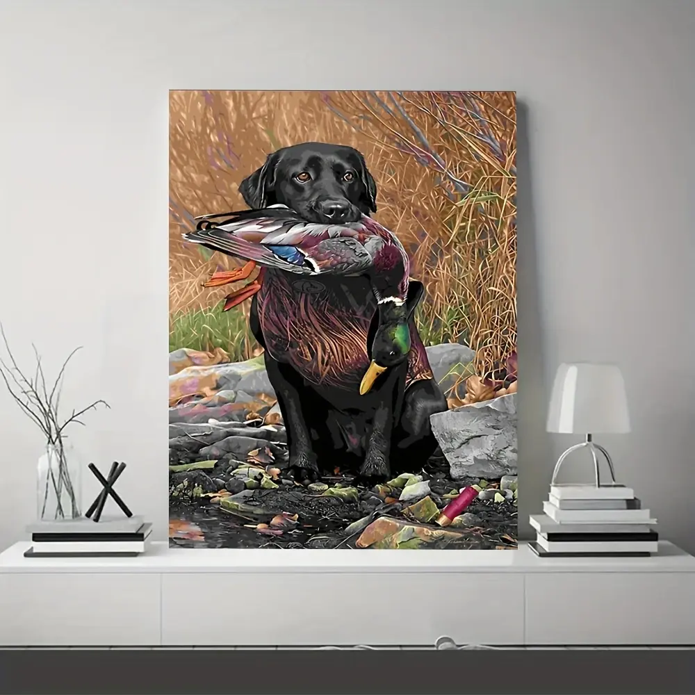 Wood-Framed Labrador Retriever Hunting Wild Duck Canvas Wall Art - UV-Sprayed Printing Home Supplies Decoration, Brightening Living Room Bedroom Poster, Unique Home Gift