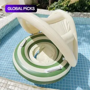 Vintage Striped Floating Ring Blue Sunshade Inflatable PVC Material, Durable Swimming Pool Accessory, Perfect for Summer Fun #GLOBAL PICKS