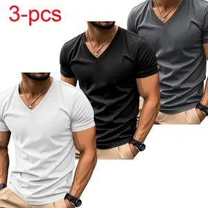 Men’s 3-pack summer V-neck short sleeves, lightweight breathable fabric, basic casual comfort, suitable for everyday wear and outdoor sports/fitness #summervibes, #SummerWins, #Father’sDayGift