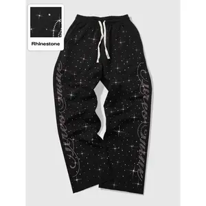 Men's Rhinestone Embellished Sweatpants, Casual Streetwear Trousers, with Sparkling Star & Pattern, Drawstring Waist, Loose Fit, Casual Night Out Style, 1 Pack