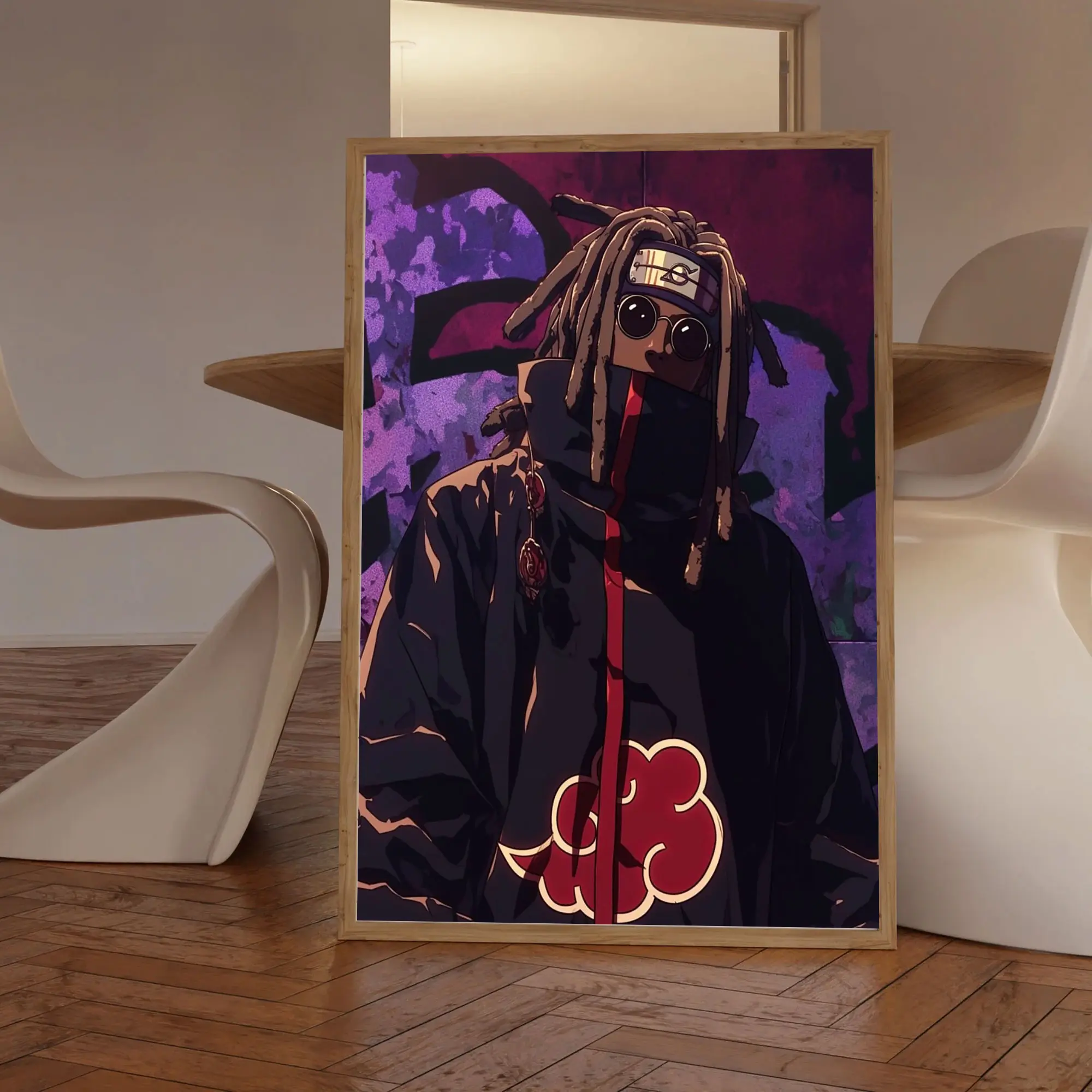 Ebonic Black Naruto Anime Poster, Retro Akatsuki Black Dope Anime Manga Print, Afro Loc Urban Culture Street Anime Wall Art