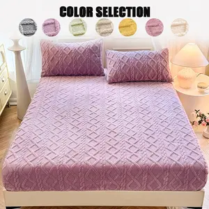 Bed Sheet Set, King Queen Size, Embossed Diamond Pattern, Soft Plush Fabric, Elastic Band, Includes 1 Fitted Sheet and 2 Pillowcases