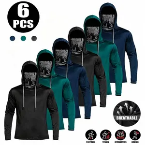 6-piece set men's outdoor work sun protection clothing with sun-blocking hoodie, featuring built-in face mask and neck guard, breathable long-sleeve hoodie