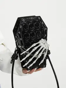 Dark Gothic style skull messenger bag, three-dimensional bone hand stitch shoulder messenger bag, niche design trendy fashion, versatile and multi-color optional, Halloween versatile bag, suitable for shopping, parties, etc., Crossbody messenger bag