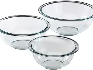 Pyrex Smart Essentials 3-Piece Prepware Mixing Bowl Set, 1-Qt, 1.5-Qt ,and 2.5-Qt Glass Mixing Bowls, Dishwasher, Microwave and Freezer Safe