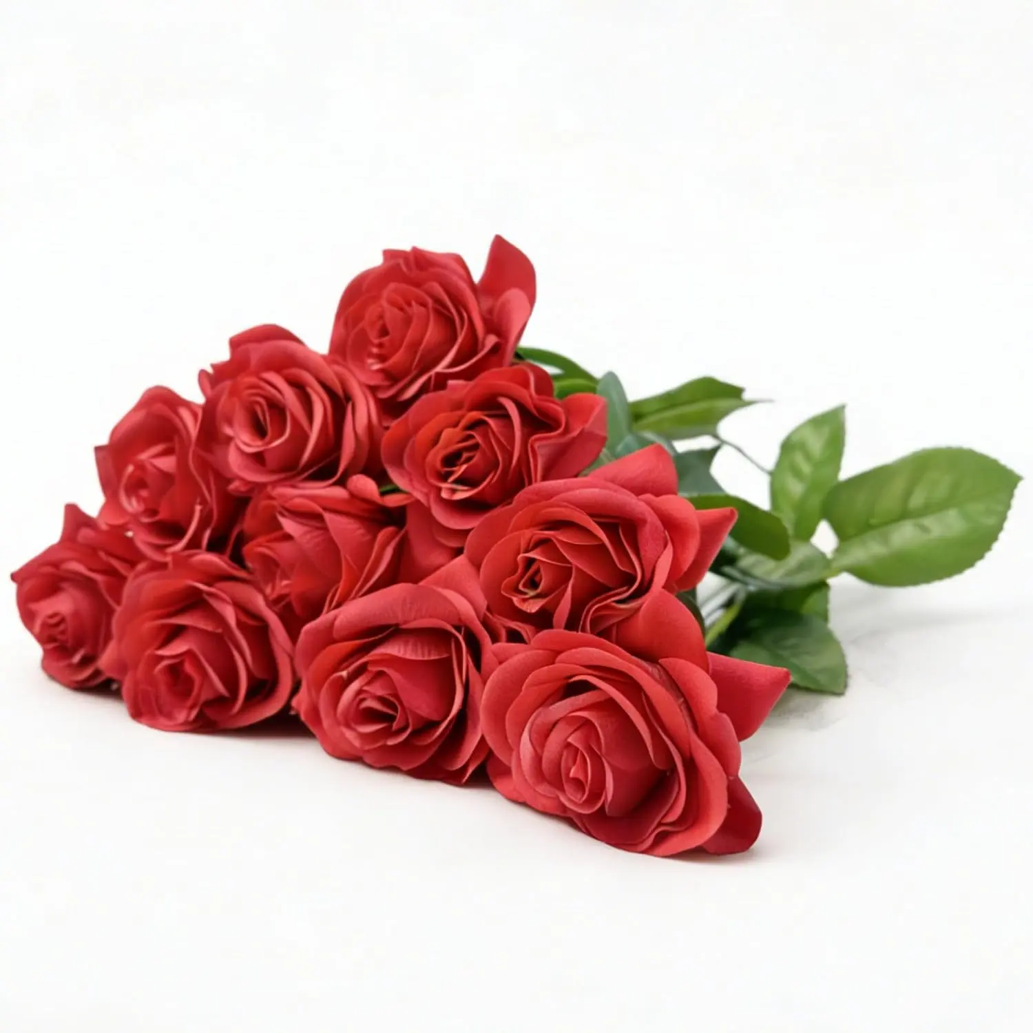 10 Pcs Real Touch Long Stem Silk Artificial Roses, Fake Floral Bouquet for Wedding Home Decor & Valentine Gifts (Orange) - Ideal for Vase Arrangements, Decorative Fruit Pairing