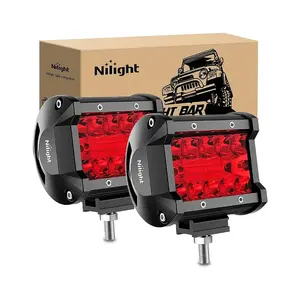 Nilight 4 Inch 60W Red LED Pods (Pair) - Triple Row Flood+Spot LED Light Bar, 171LM, IP67 Rated, Adjustable Cantilever Mounts