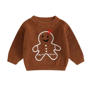 Baby Girl Boy Cute Gingerbread Man Embroidery Long Sleeve Oversized Sweater Newborn Infant Christmas Outfits