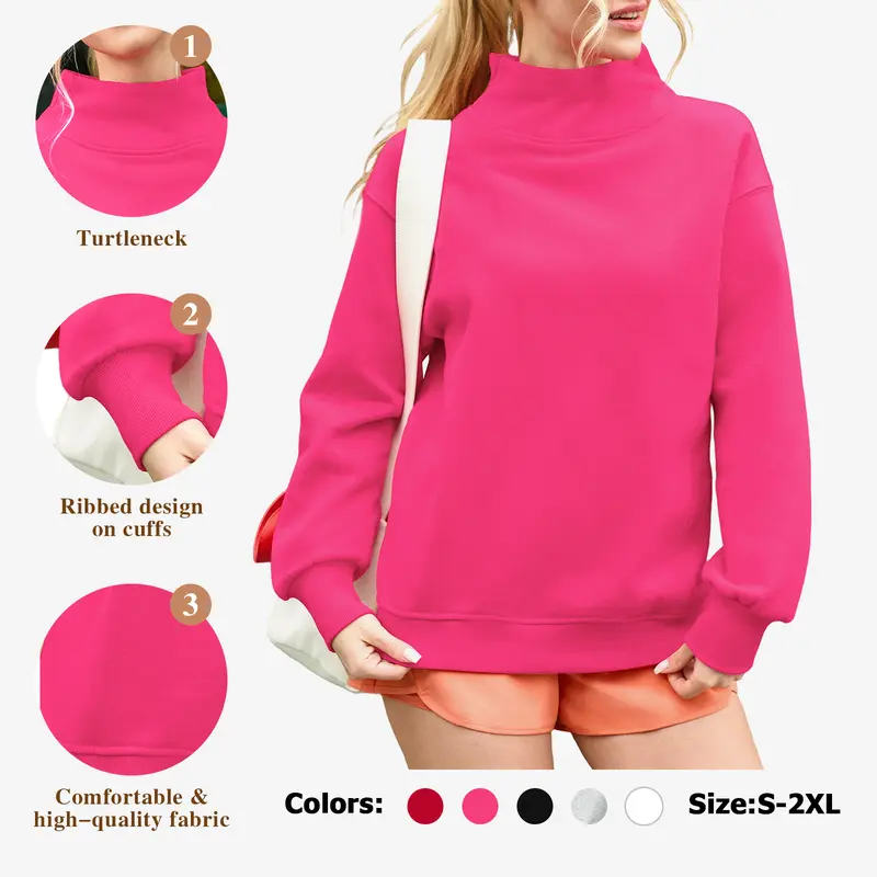 FISOEW 2026 Women's Oversized Turtleneck Sweatshirt Long Sleeve Pullover Casual Tops Womenswear Hoodie FallFreshness Grey Cute #TikTokShopHolidayHaul #Springtok #TikTokShopJumpstartSale Basic Fashion bistro hoodie ditch masked hoodie graphic hoodies