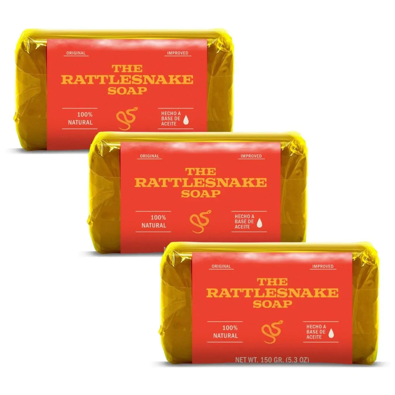 The Rattlesnake Body Care Cleanser 3-Pack - 150g Each, 100% Natural Coconut Palm Seed Oil & Glycerin Moisturize Bar Soap, Alcohol Free, Mexican Craft Handmade in Mexico, Alcohol Free Body Wash & Cleansers