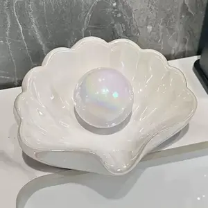 Shell-Shaped Ceramic Soap Dish & Jewelry Tray, Elegant Decorative Bathroom Accessory, Perfect for Storing Soaps, Rings, Earrings, Ideal Gift for Women, Soap Dish Holder