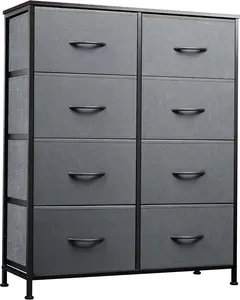 Fabric Dresser for Bedroom, Tall Dresser with 8 Drawers, Storage Tower with Fabric Bins, Double Dressers, Chest of Drawers for Closet, Living Room, Hallway, Dark Gray