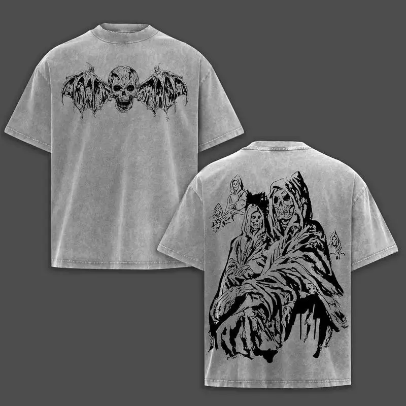 Washable Unisex T-shirt Game Over Spirit Jersey Avenged Sevenfold Band T-shirt & Hoodie Washed – Vintage Acid Wash Heavy Cotton Oversize Unisex Rock Band T-Shirt, Retro Y2K Metalcore Streetwear Top, A7X Tour Merch Menswear for Fans