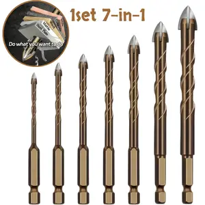 7-in-1 Multi-Purpose Drill Set Sharp triangular design High hardness drill bits for tile, glass, concrete, marble, wood drilling, cross hexagonal drill