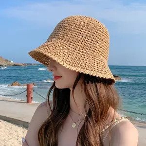 Women’s Straw Bucket Hat, Handwoven Lightweight Fisherman Cap, Breathable Wide Brim Summer Beach Sun Hat, Foldable Comfortable Coastal Style Accessory for Vacation, Travel & Outdoor Outfit