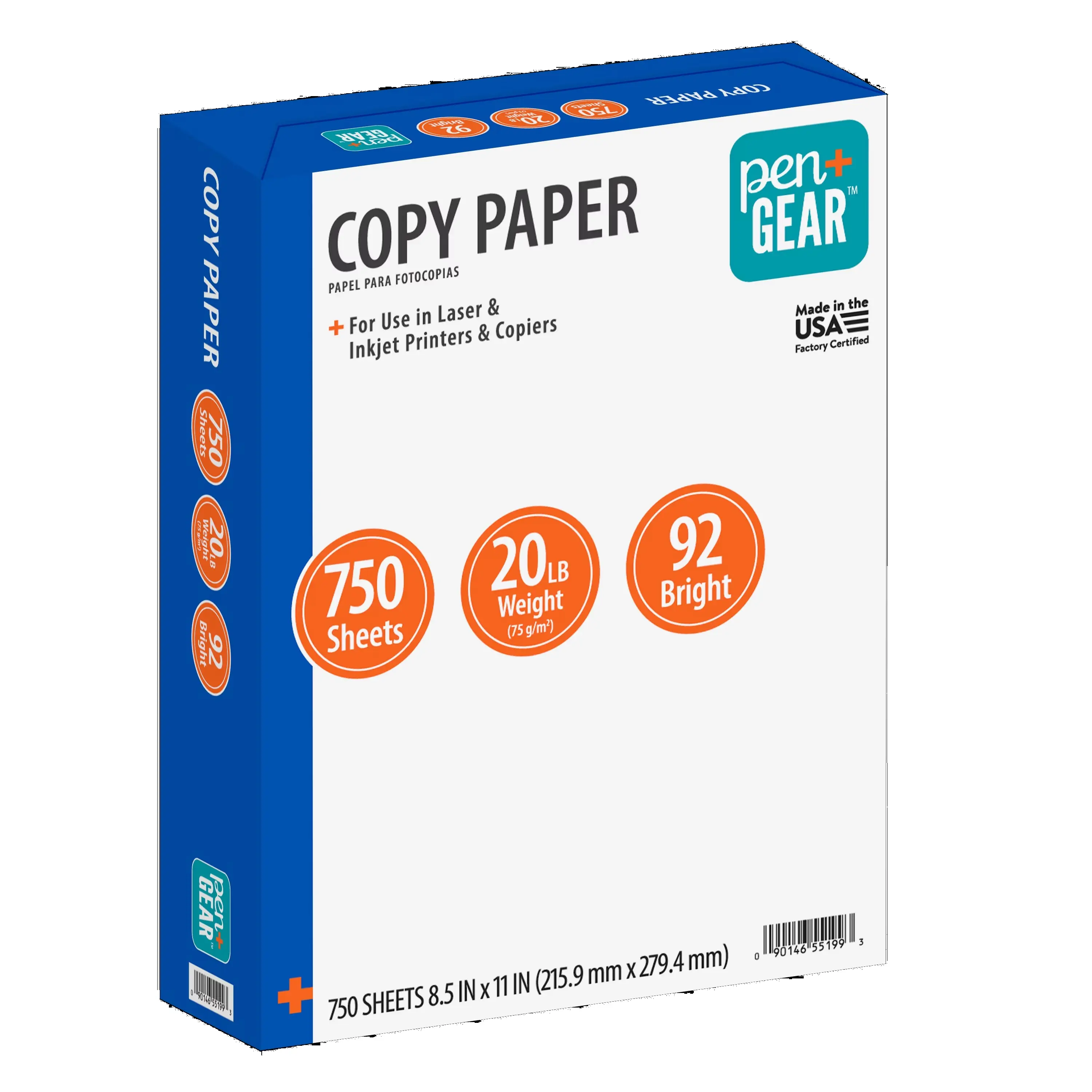 Pen+Gear Copy Paper, White, 8.5" x 11", 20 lb, 92 Bright, 1 Ream,750 Sheets.