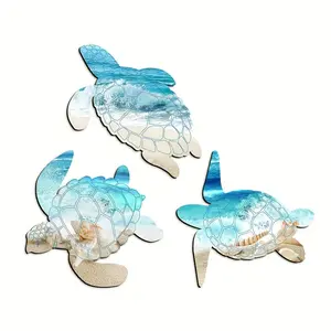 Wooden Turtle Beach Wall Decor Set, Ocean Theme Bathroom Decoration, Summer Themed Modern Home Decor Indoor Outdoor Office Bedroom Wall Art