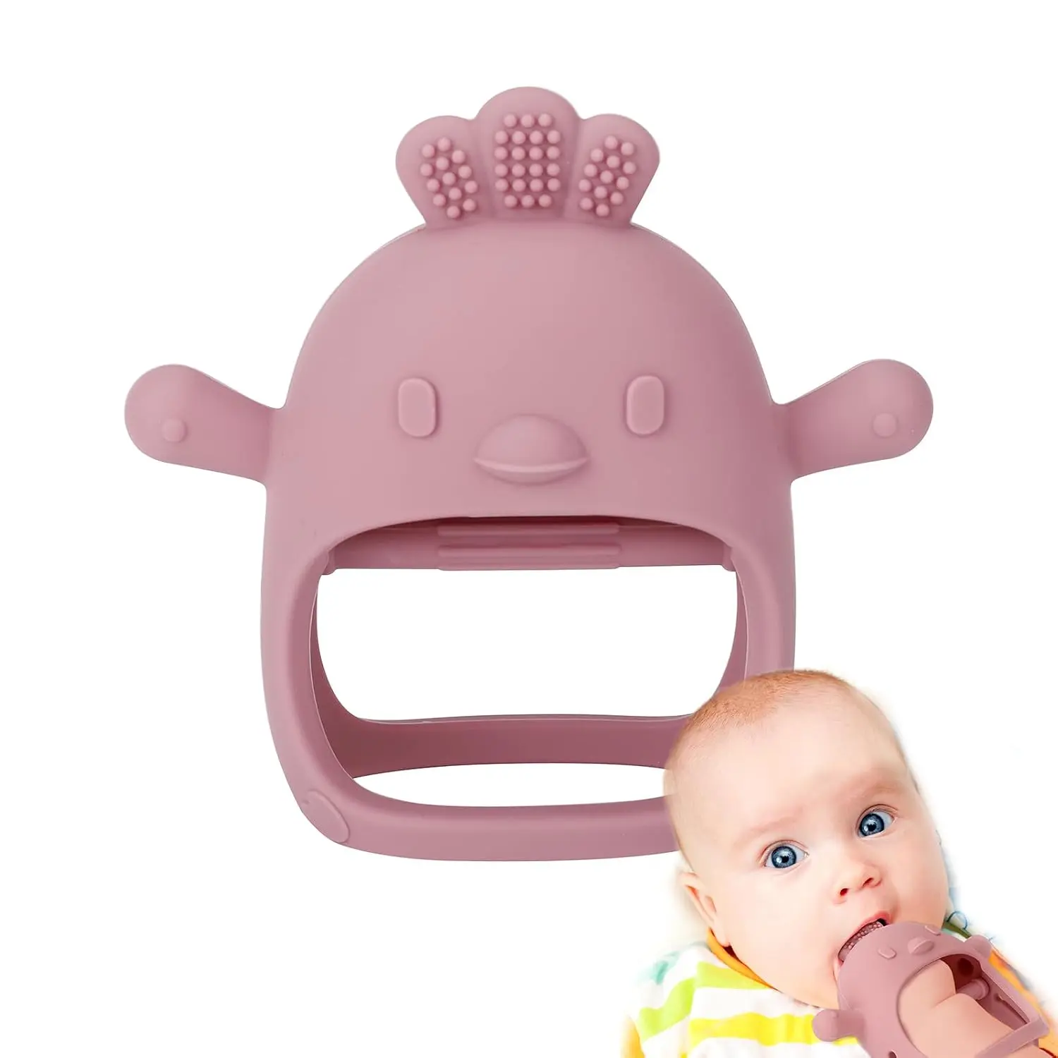 Halloween Gift Silicone Baby Teething Mitten – BPA-Free Anti-Drop Teething Toy for Infants 3–12 Months, Soft Baby Chew Toy, Newborn Essential & Baby Shower Gift, Dark Pink