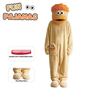 Cute Onesie Set, Warm Loose Comfortable Hooded Flannel Pajamas, Perfect for Casual Fun Parties, 3-Piece Set Includes Robe + Comb + Shoes