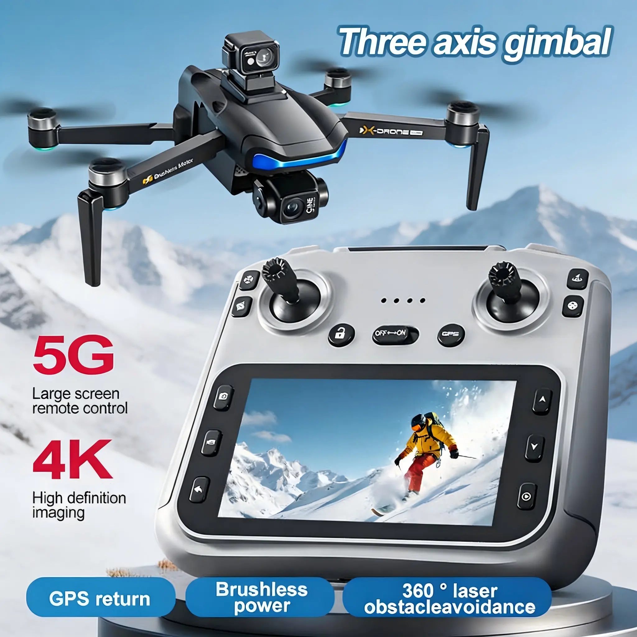V06 Amateur Beginner-Friendly Drone with 3-axis Gimbal, 249g Plastic Frame, Enhanced Anti-shake 4K/1080p Camera, 5G, Wi-Fi, GPS, 6500 ft Flying Ceiling, Handheld Remote, Micro SD Card Slot (Drone & Accessories Compatible), Live Streaming Aerial Photograph