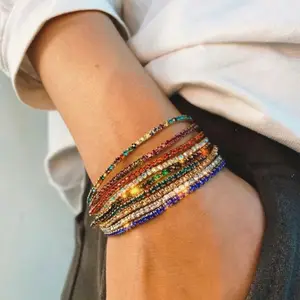 9PCS Minimalist Exquisite Inlaid Colorful Rhinestone Bracelet Set Multi-layer Elastic Women's Sparkling Blingbling Stackable Bracelets Party, Proms, Music Festivals, And Holiday Wear Accessories Fashion Bracelets Set