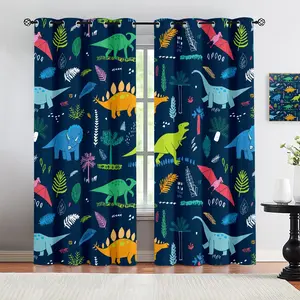 2 pieces, cartoon dinosaur pattern, using perforated installation, Easy Install Curtain, digital printed curtains, polyester semi transparent material slightly thinner, suitable for living room, kitchen, bedroom, study, hotel, dining room, home decoration