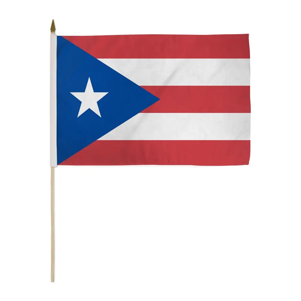 12x18in Puerto Rico National Stick Flag - Wooden Pole, Plastic Mounted, Bright Print for Home & Festive Use, Party Decoration Supplies