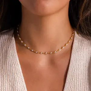 Eternity Pearl Choker Necklace by Caitlyn Minimalist - Dainty Link Pearl Necklace in Gold & Silver - Boho Wedding Jewelry - Bridesmaids Gifts