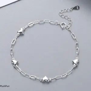 This 925 sterling silver bracelet features a simple heart design, making it a stylish and versatile accessory for women and girls, and a beautiful and unique birthday gift.