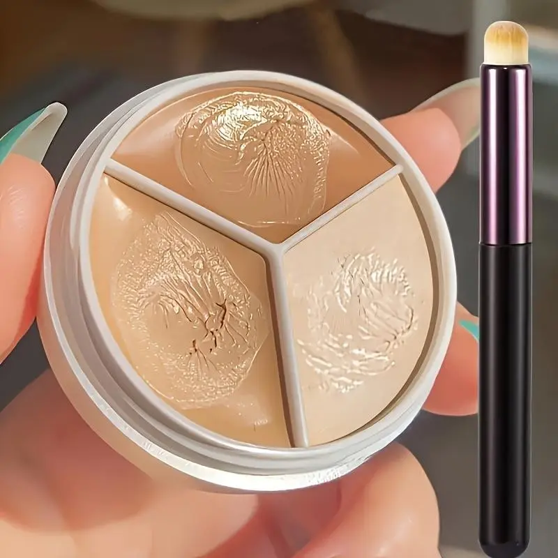 Concealer Brush Duo Set, Waterproof Long-Lasting All Day Coverage for Blemishes Redness Dark Circles, Concealer Acne Marks, Beauty Makeup Tool, Flawless Makeup Cosmetic, 3 Color Smooth Crease Proof Concealer Palette, Effortless Complexion Sculpting
